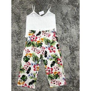 Cozy Rozy PJ Camisole & Pants 2-Piece Pyjama In White Tropical Print Size L